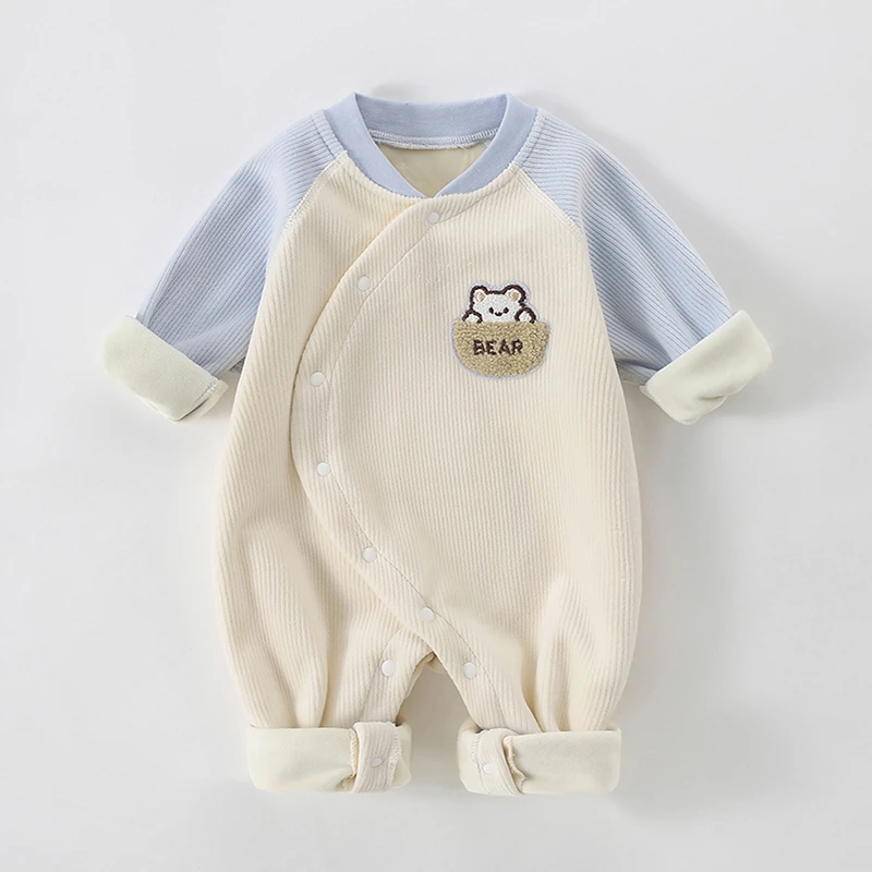 婴儿连体衣秋冬季加绒加厚保暖外出衣服新生儿睡衣宝宝秋冬装哈衣