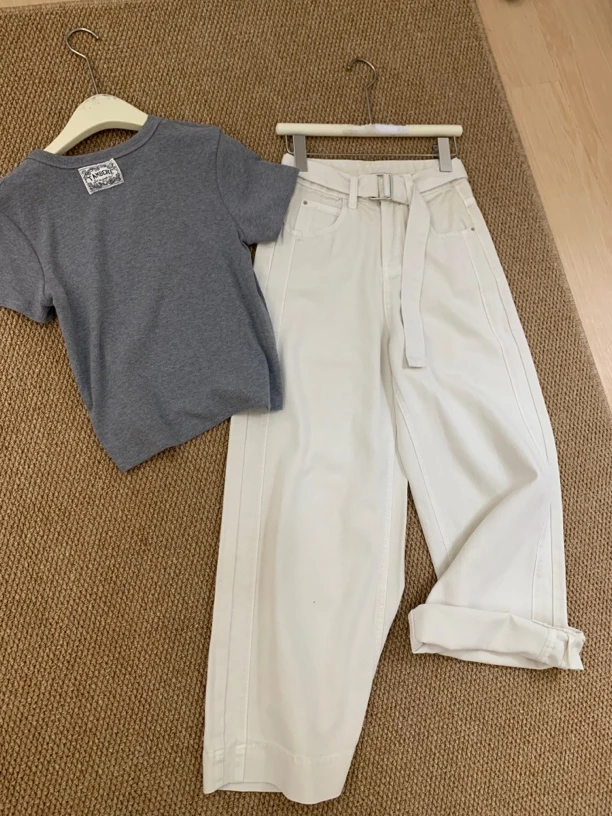 【柔雾牛仔】春夏新款高腰显瘦宽松阔腿裤通勤休闲百搭裤子牛仔裤