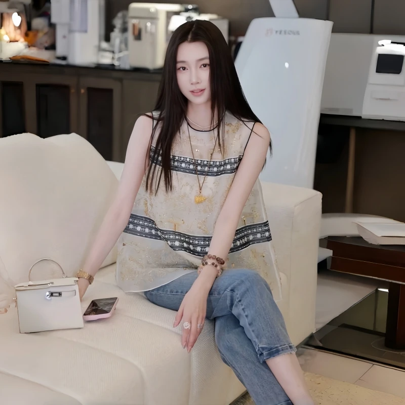 新中式珠片马甲五一旅游出街衣服夏季重工刺绣背后拉链国风马夹女