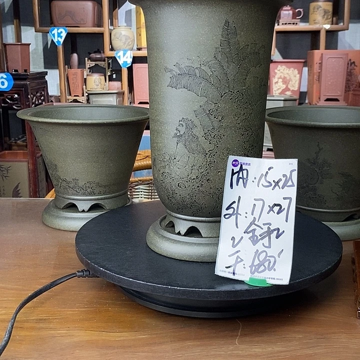 紫砂花盆天青泥全手工作品