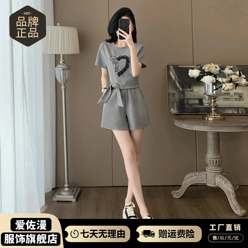 高含棉韩版休闲套装女2025年夏季新款小个子时尚短袖短裤两件套潮
