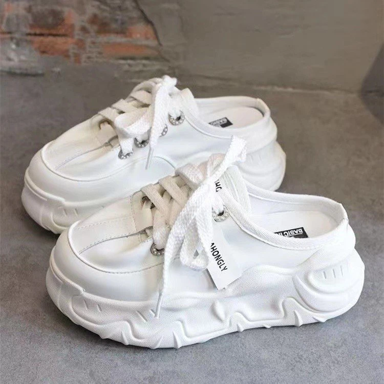 网红超火包头半拖鞋女外穿松糕休闲鞋新款厚底小白鞋懒人老爹鞋潮