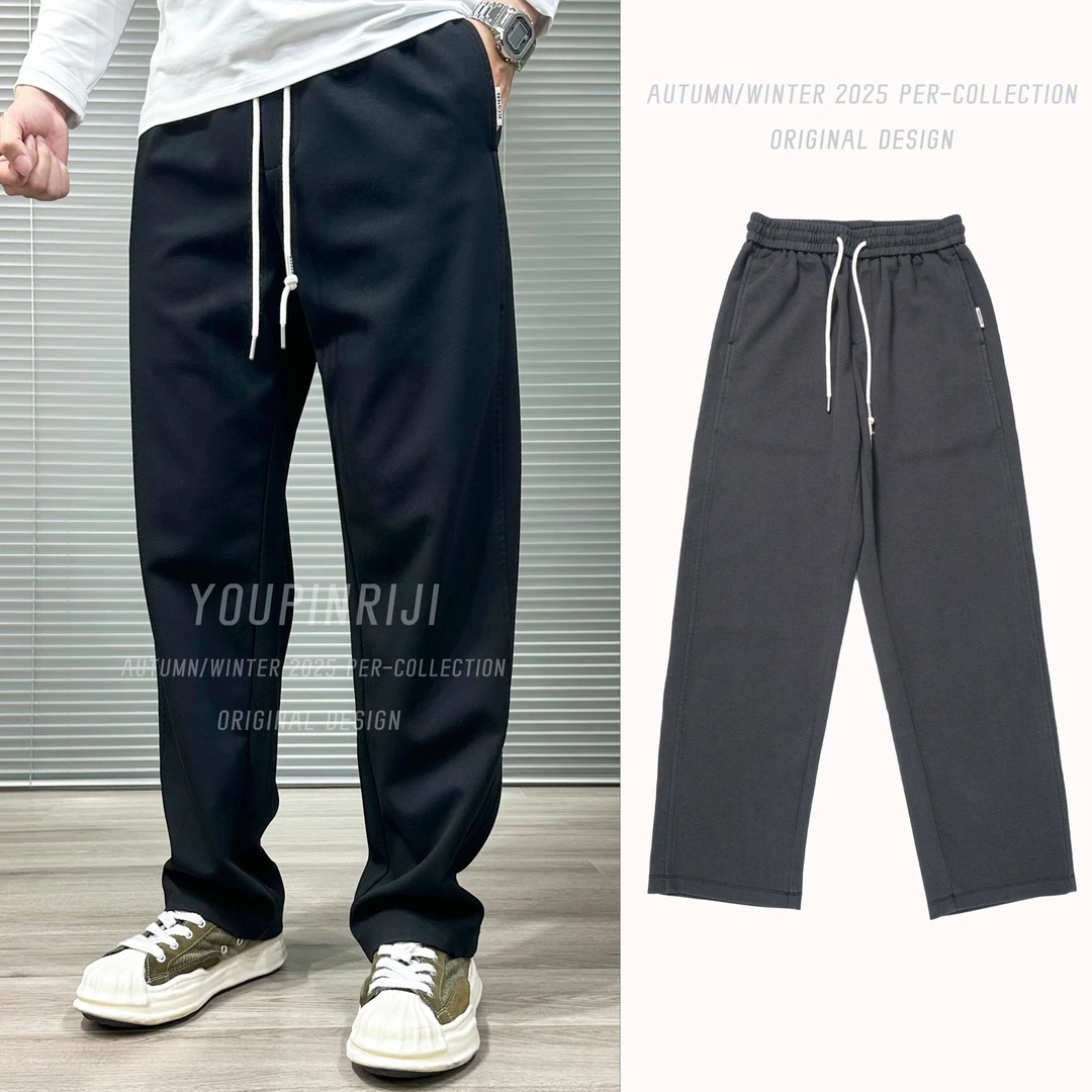 新款弹力针织棉阔腿卫裤简约宽松抽绳男秋冬直筒休闲长裤33