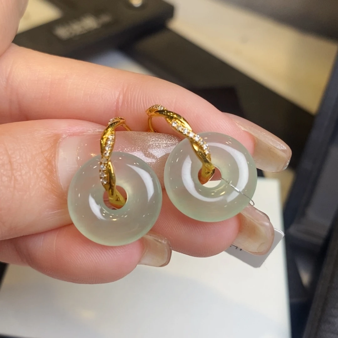 翡翠耳饰18K金镶嵌甜甜圈