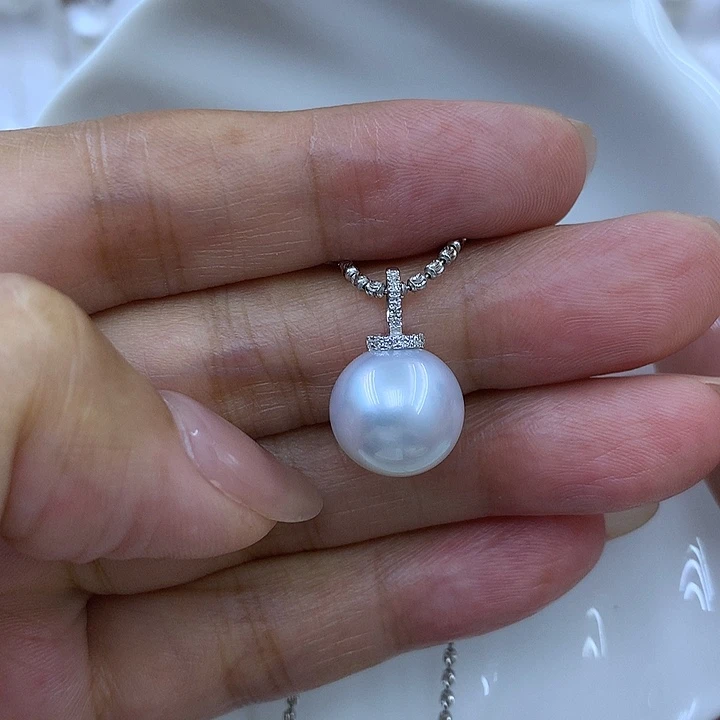 海水珍珠18K金镶嵌吊坠(不含链)澳白