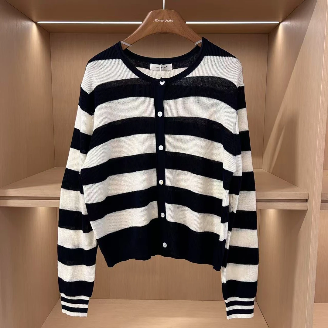 春季新款条纹圆领开衫上衣0976（衣长57胸围108）