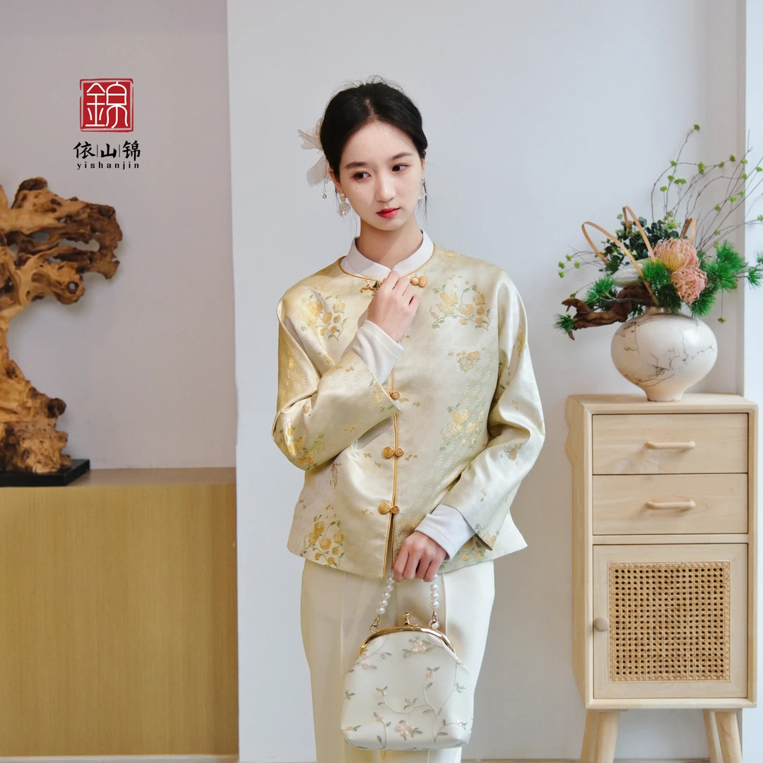 【虎橘洒金锦】100桑蚕丝国风圆领外套 新中式汉服 24W0190