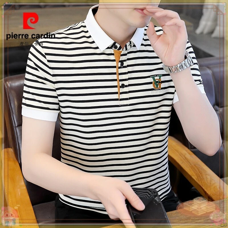 皮尔卡丹高档轻商务新款男士短袖T恤夏季Polo衫男翻领条纹修身iz