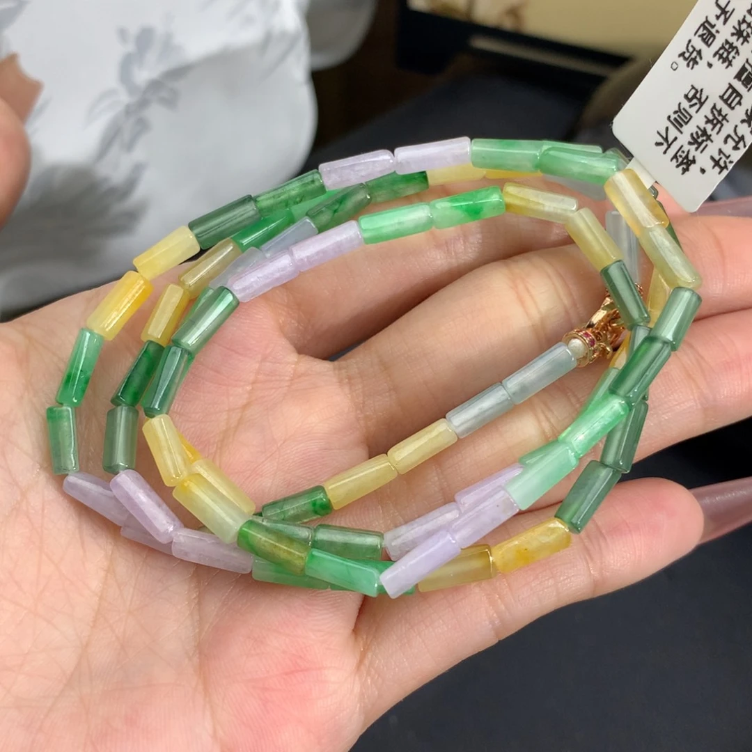 翡翠手链未镶嵌卡3.6冰胶多宝桶珠项链