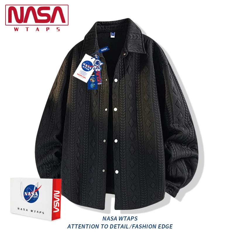 NASA WTAPS法式黑色小香风外套男款秋季高级感纹理提花痞帅衬衫潮