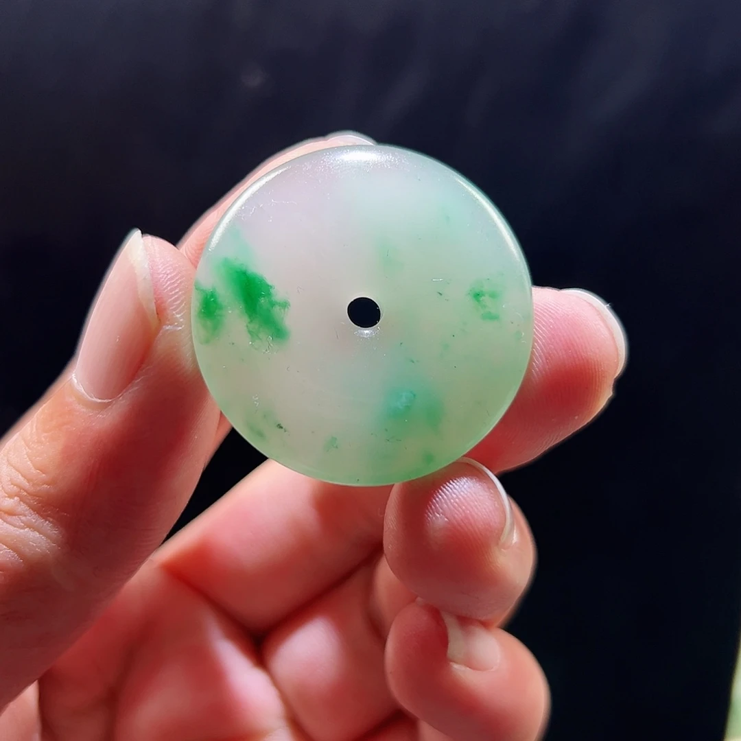 石英质玉未镶嵌吊坠(赠链)非洲翠冰飘花平安扣吊坠