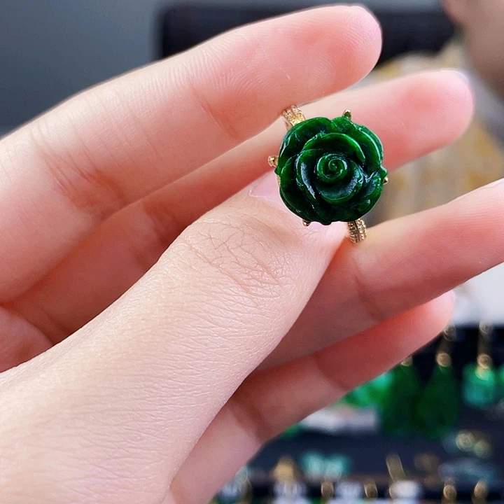 翡翠戒指银S925镶嵌饰品