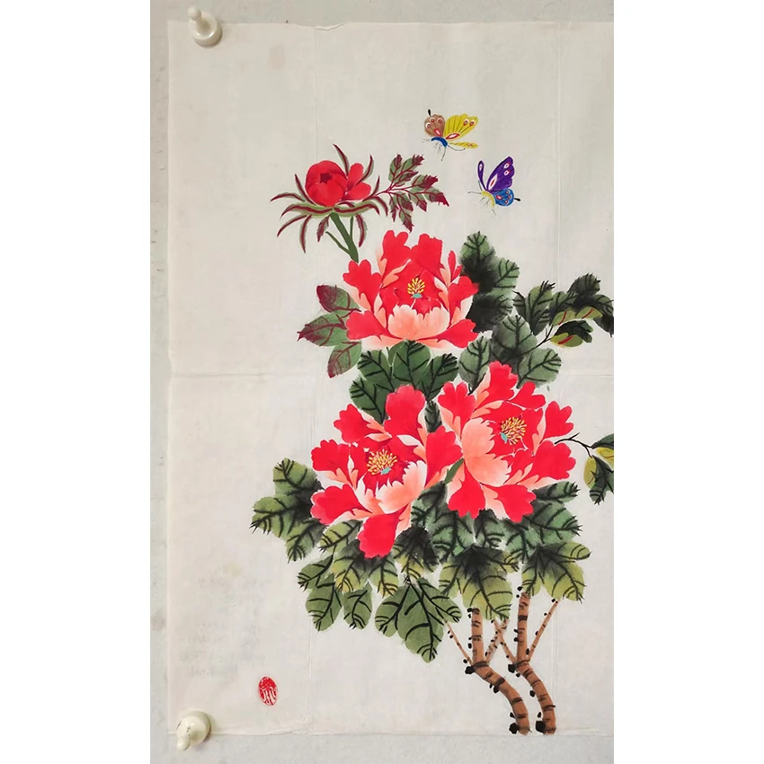 4499  纯手绘老字画《牡丹》中堂  尺寸 70×53