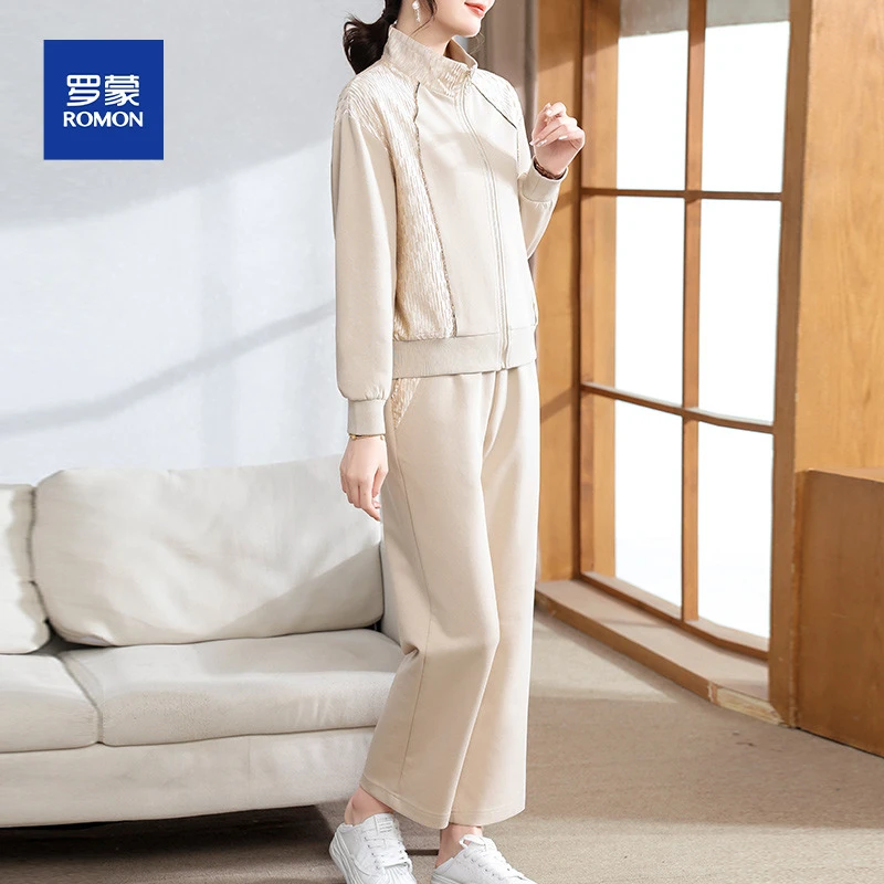 罗蒙气质妈妈春秋装两件套休闲时尚跑步运动服套装女新款母亲外套