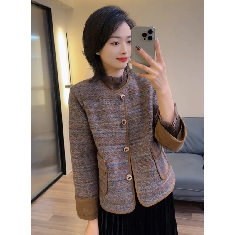欧洲站秋冬美拉德编织粗花呢短款小香风外套上衣羊毛呢外套25201