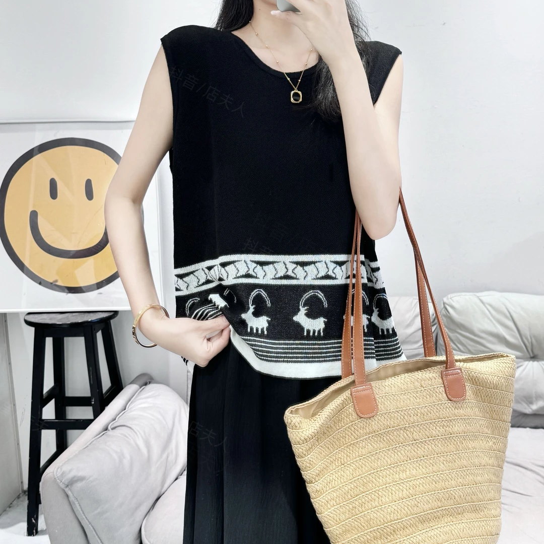 【店夫人定制】2025夏季 韩版宽松显瘦 设计感图案无袖针织上衣