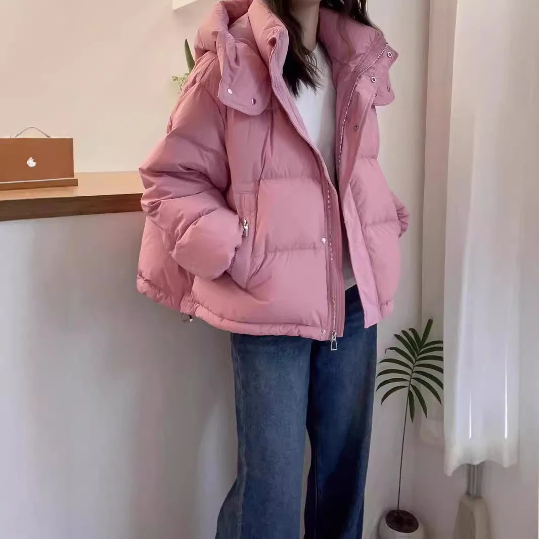 棉衣洋气韩版大码宽松棉服女款小个子连帽休闲外套冬天白色短款女