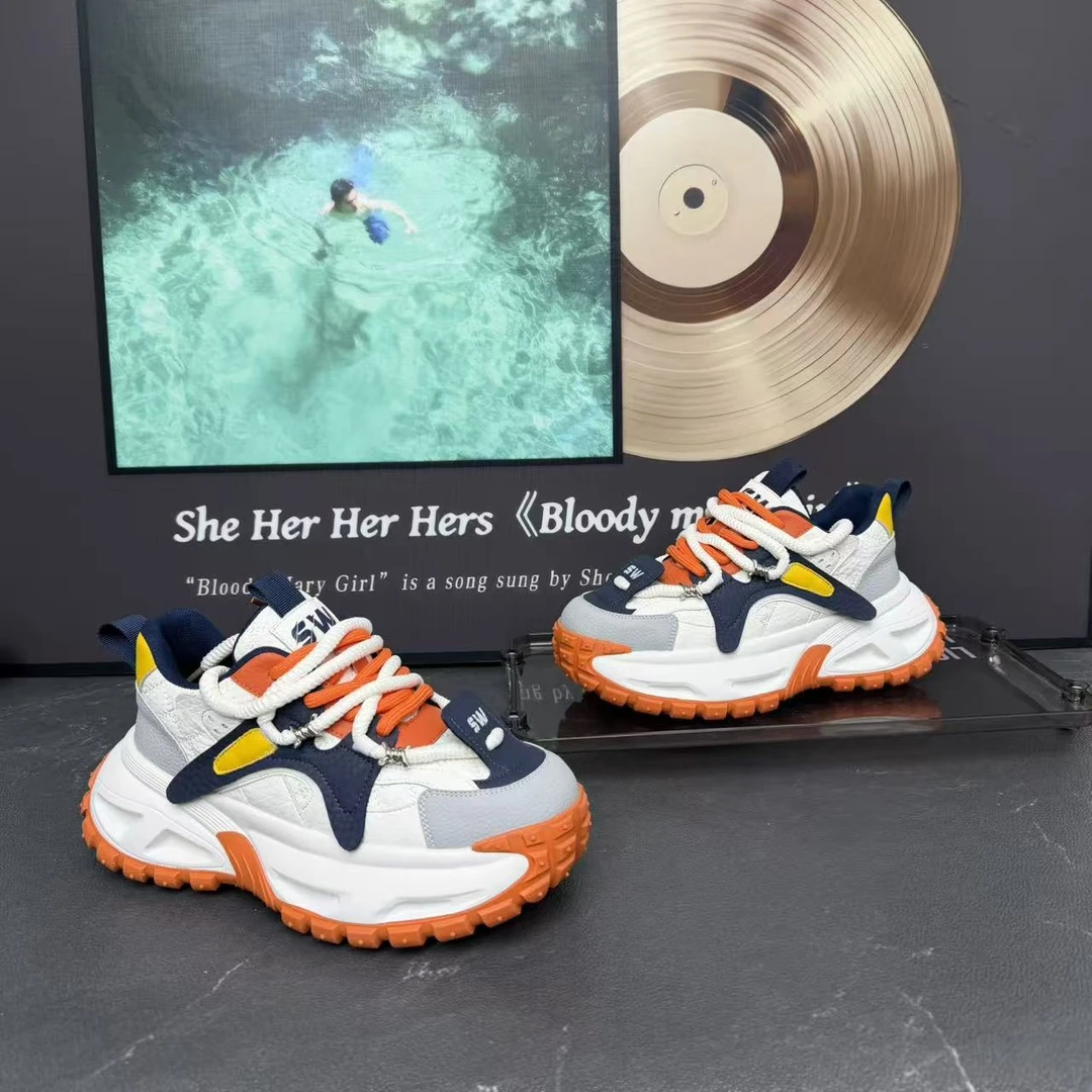 潮流百搭爆款单棉同款增高厚底拼色时尚休闲男士潮鞋个性老爹鞋