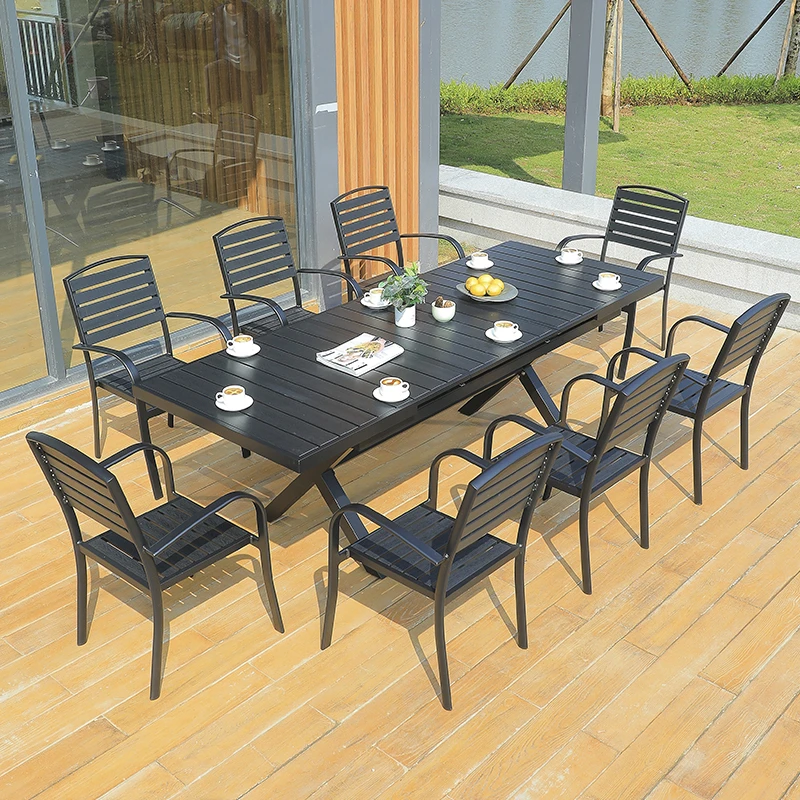 户外桌椅庭院休闲塑木铝合金网红花园露天阳台咖啡厅防腐拉伸桌椅