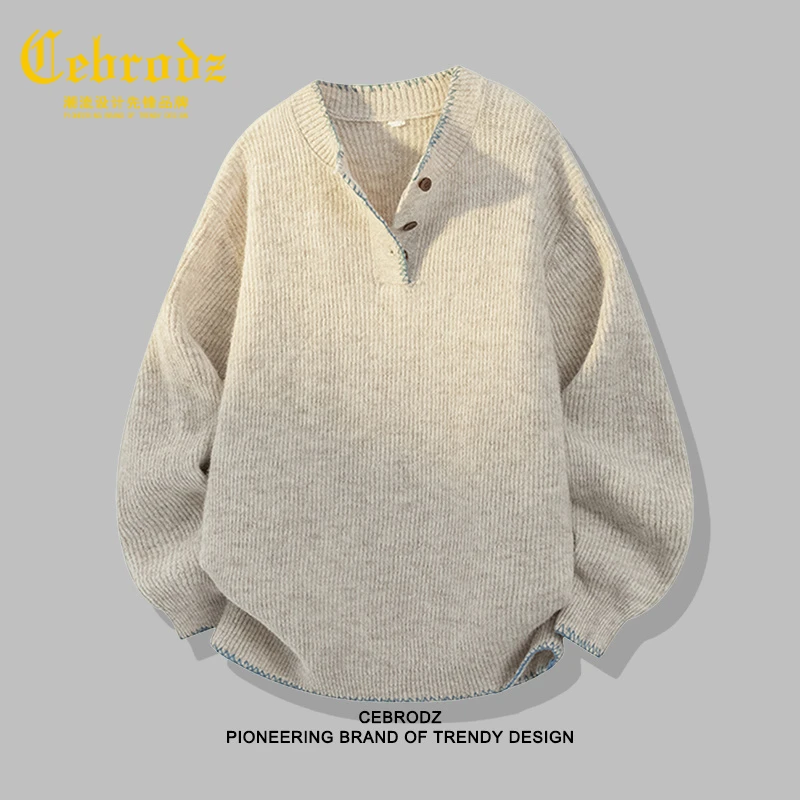 法国Cebrodz休闲圆领毛衣男秋冬季2025新款绵羊毛针织衫内搭线衣