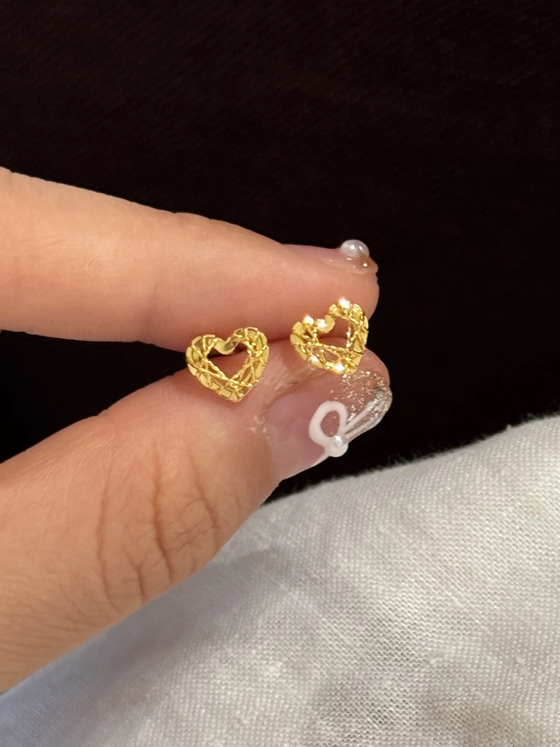 贝贝黄金 足金999 花丝镂空立体爱心耳钉【5G耳饰】