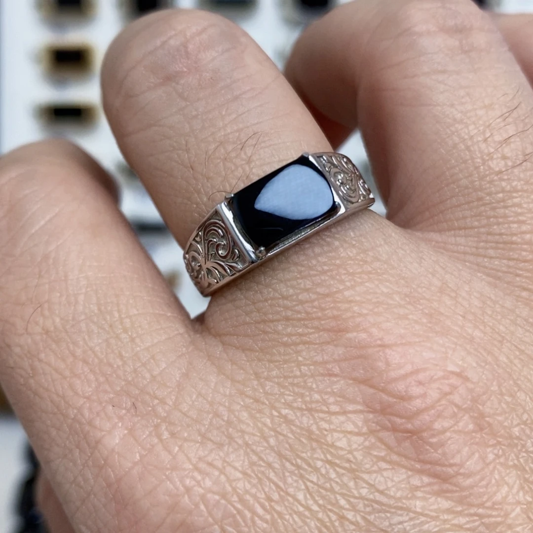 翡翠银S925镶嵌戒指墨翠戒指