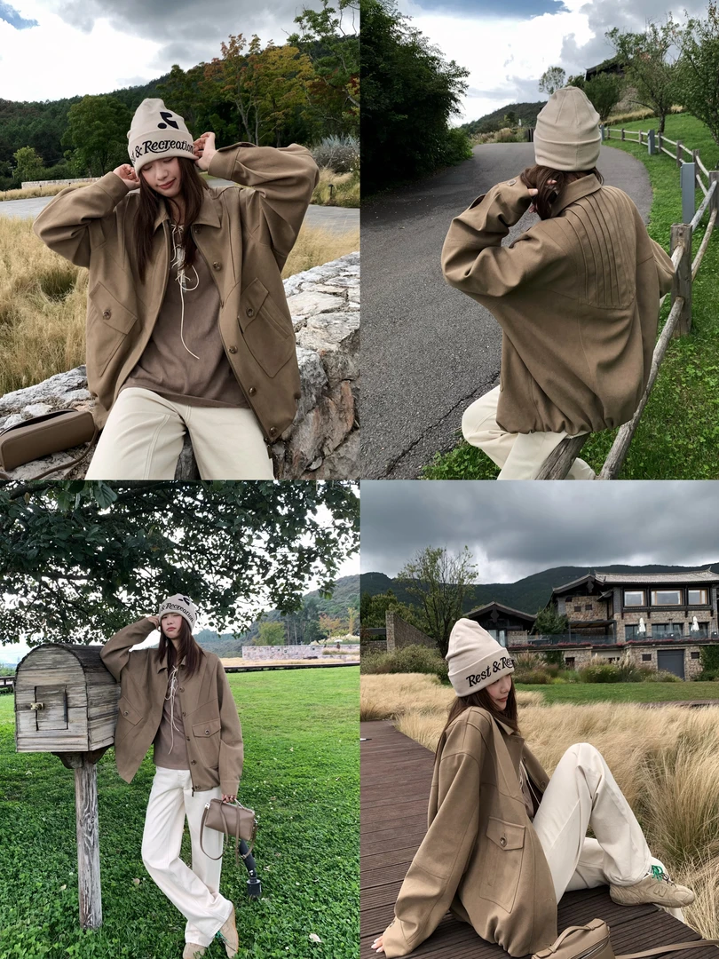 小君君布兰妮 中古回潮 复古时髦立体方领外套