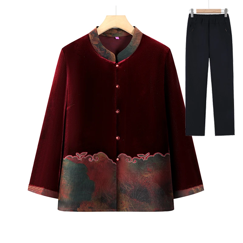 中老年女装时尚奶奶厚衬衫春秋装老年人长袖厚衬衣宽松