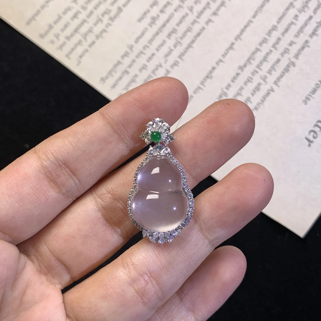 天然缅甸料  葫芦吊坠s925银石英质玉时尚轻奢豪华小众气质珠宝女