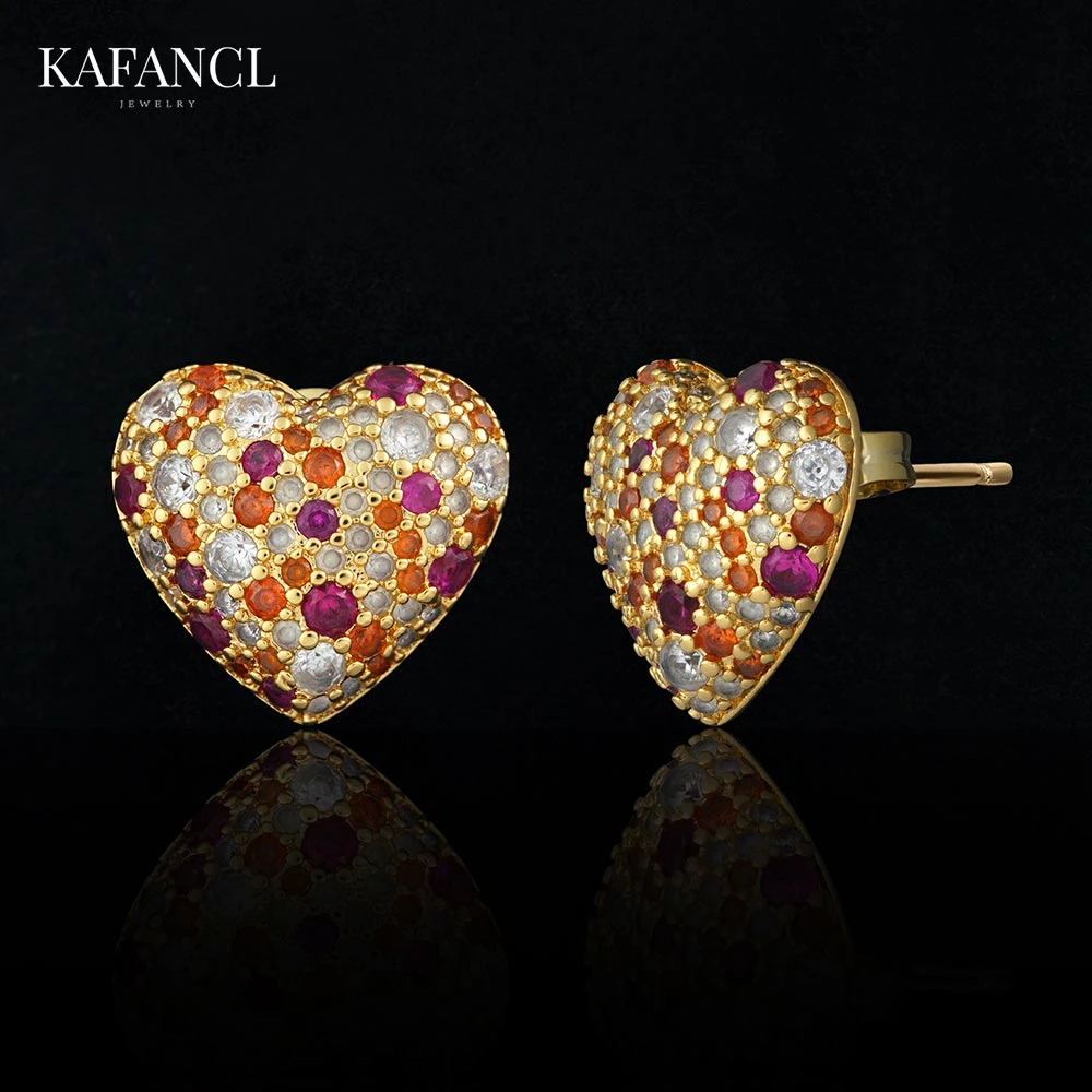 红楼  925银针 镀K金 拼色爱心耳饰  ZF-A625