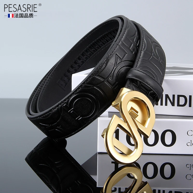 新款潮流百搭皮带男士真皮奢侈品自动扣牛皮裤腰带男商务高档礼物