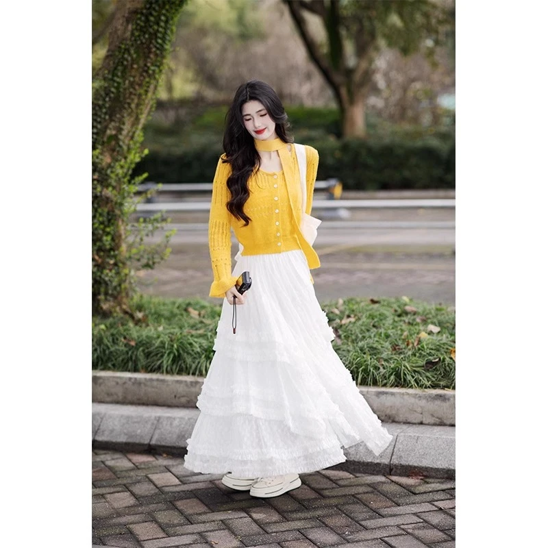 B133+B134白色裙子套装高级感小众设计显瘦小衫唯美半身裙两件套