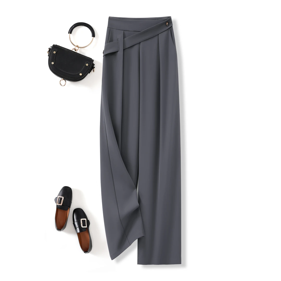 50%醋酸50%天丝《气质设计款》走秀款西装裤阔腿裤垂感夏季高腰宽松