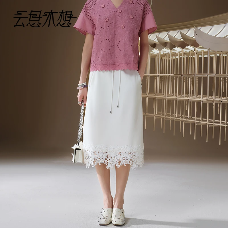 Ysimo-X云思木想 云夜花瑶 优雅百搭蕾丝花边莱赛尔棉半身裙13198