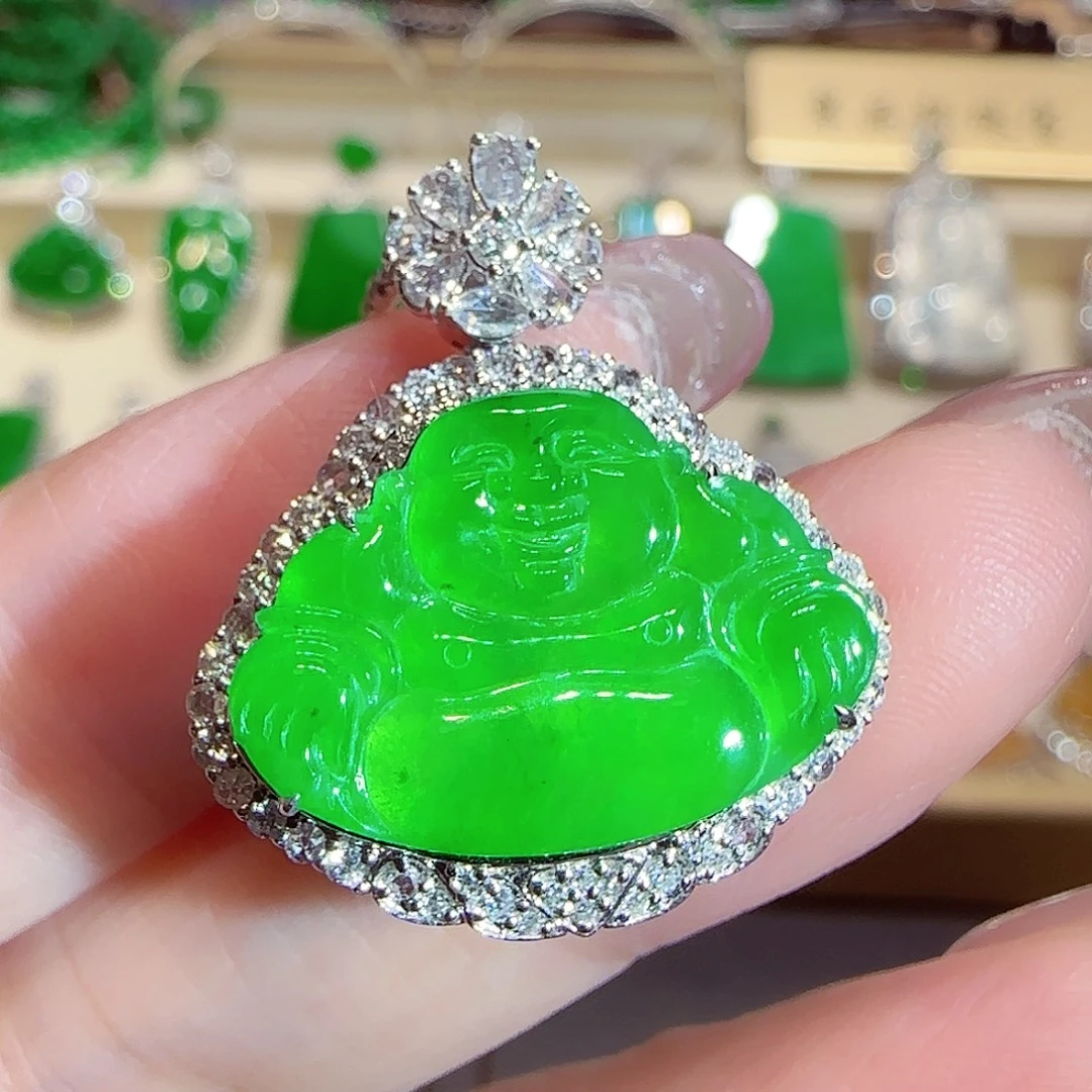 翡翠18K金镶嵌吊坠(不含链)