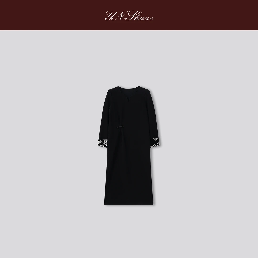 YN-SHUZE【暗香疏影】新中式国风深V中长款连衣裙SZ-YNC-2471224