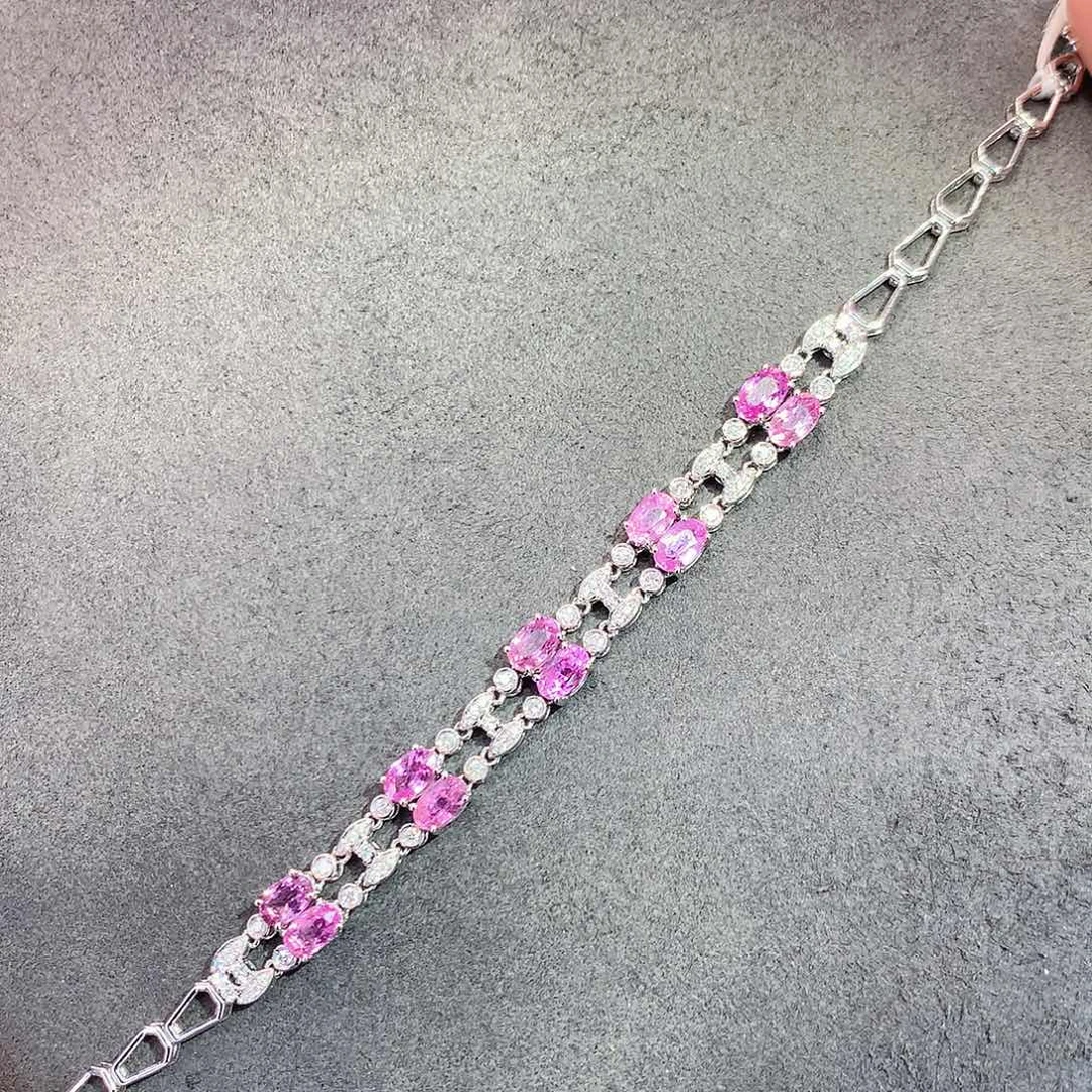 手链彩色蓝宝石18K金镶嵌3.85ct/七天无理由