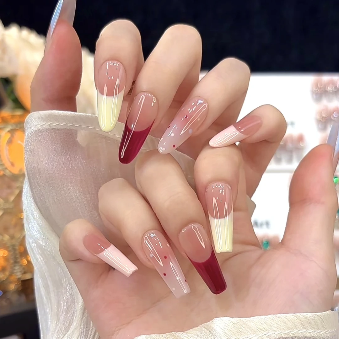 【甜心】茉咔手工穿戴甲手绘温柔腮红清透氛围感冰透法式可爱气质款