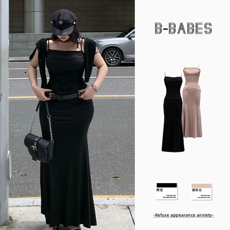清仓【摩登辣妹】卡戴珊鱼尾吊带连衣裙微胖显瘦高级感气质长裙