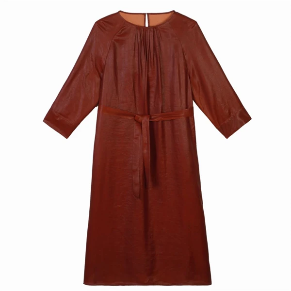 芹 新中式 52268 红云沙 皮子料 连衣裙