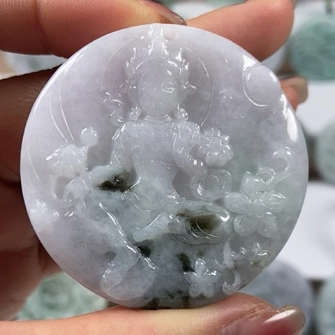 翡翠颈饰未镶嵌山水观音两面工福利翡翠