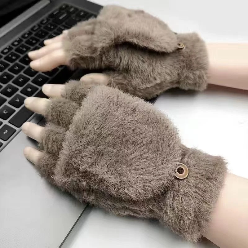 学生手套高中生手套保暖防寒女办公室半指手套露手指办公写字耐用