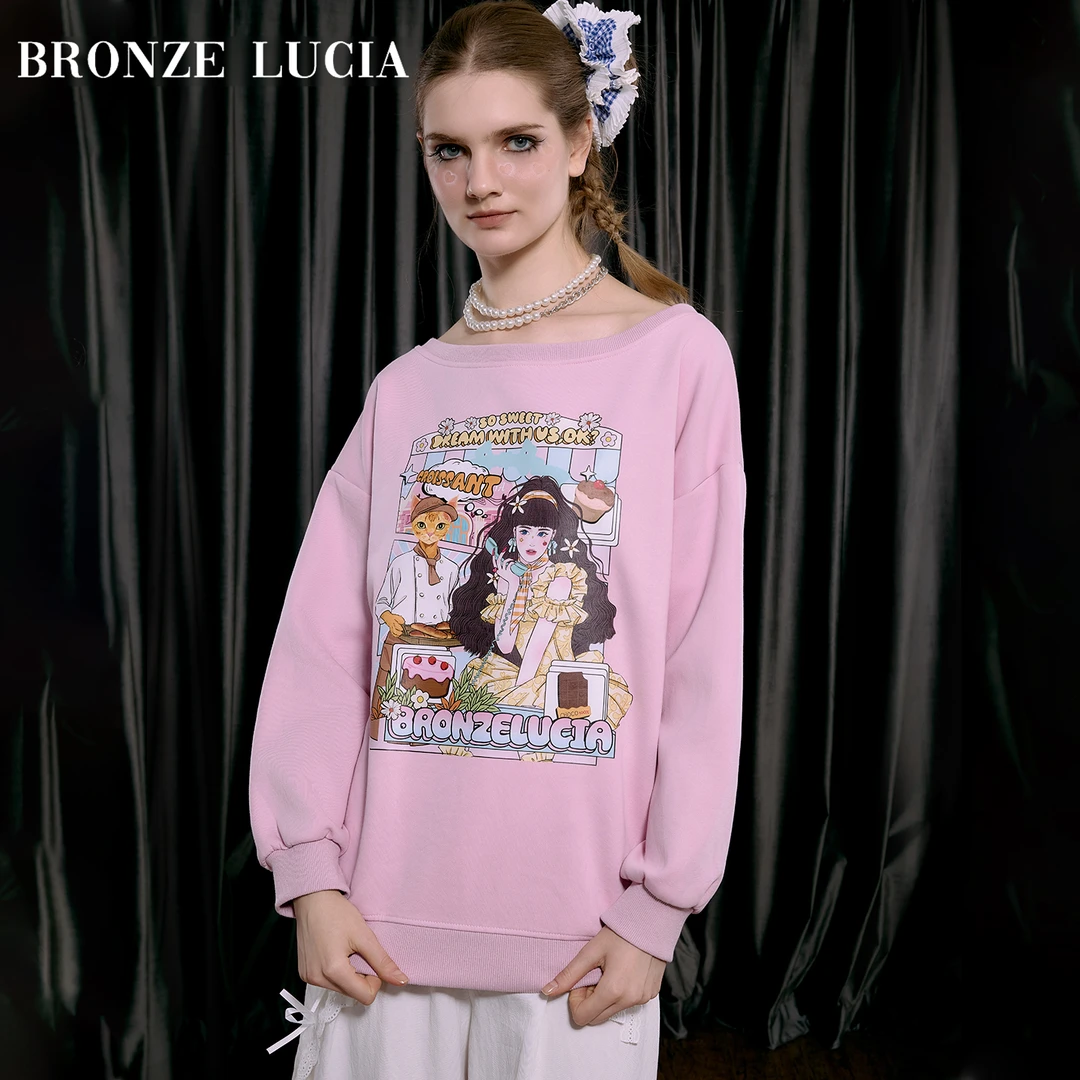 Bronze Lucia粉色治愈烘焙圆领卫衣