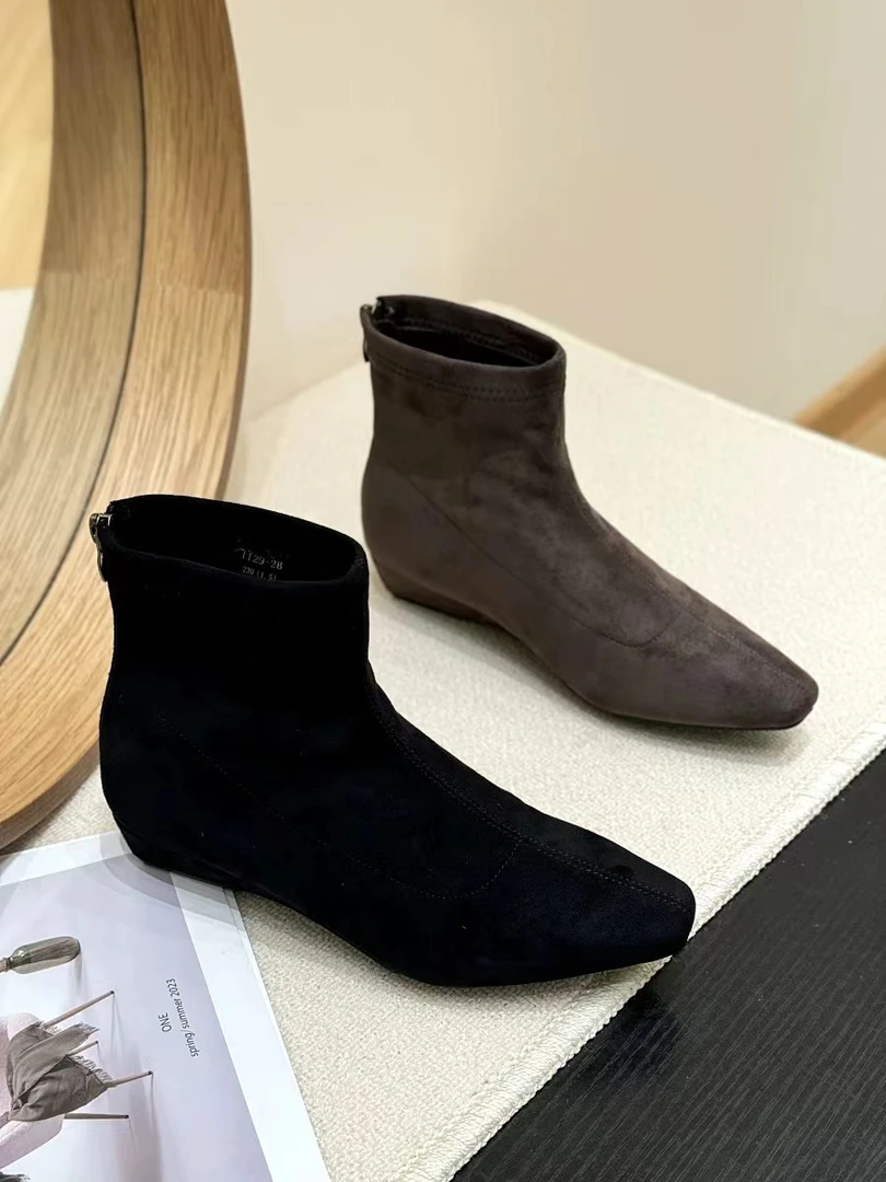 秋冬新款韩版通勤瘦瘦简约粗跟裸靴短靴1129-2B(不加绒)