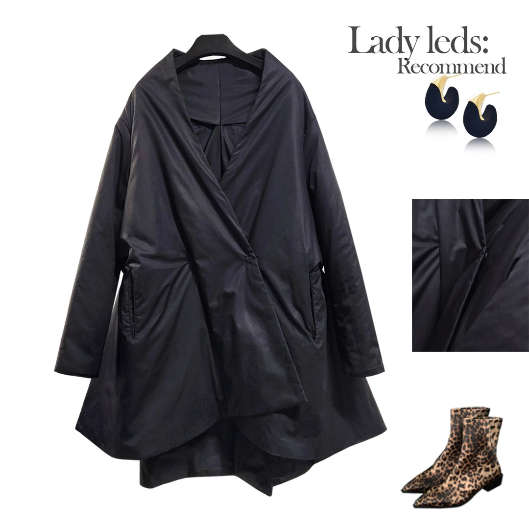 LEDS S542冬季新款小众设计师款百搭黑色无领外套