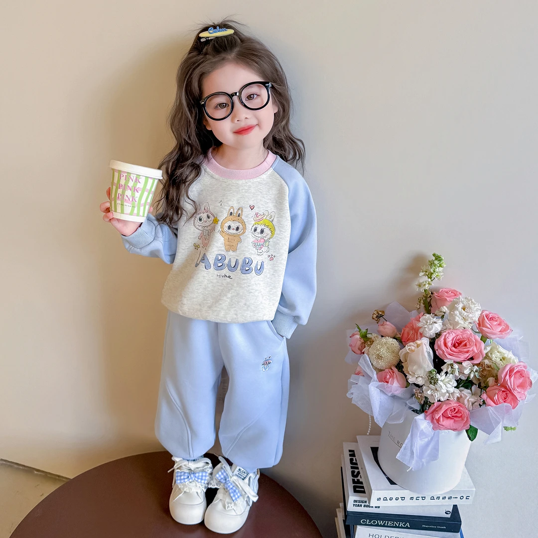 女童2025秋季新款儿童洋气可爱时尚百搭女宝宝卡通印花休闲套装