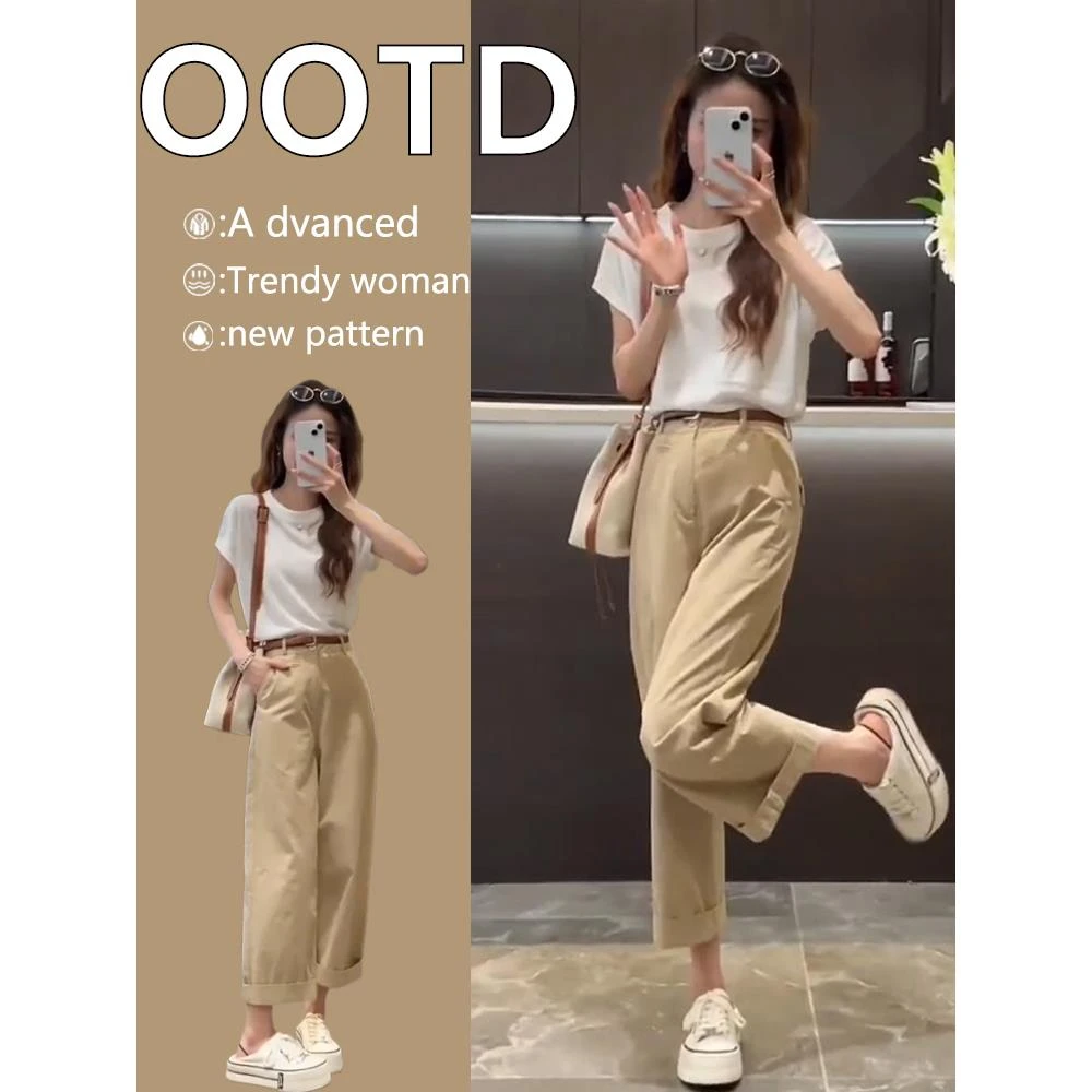 夏装搭配一整套2025新款时尚今年流行炸街减龄休闲裤两件套装女装