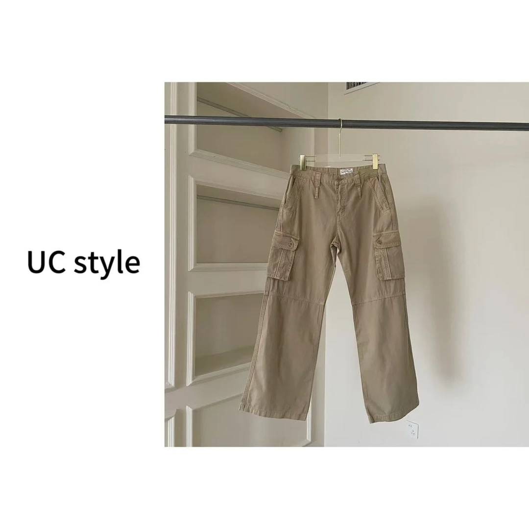 684204美式复古多口袋纯色高街牛仔工装裤主播穿S码【薄款】