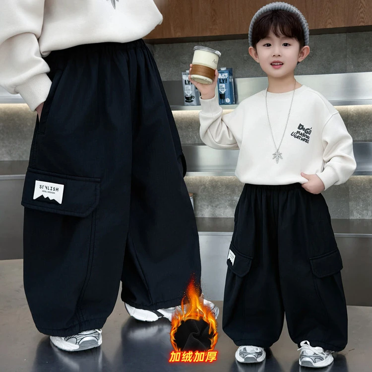 男童秋冬款棉裤2025新款儿童加绒羊驼绒加厚裤子男孩冬季束脚灯笼