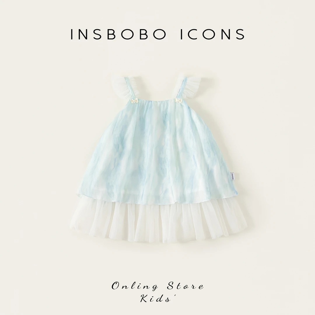 INSbobo女童网纱公主裙夏季新品裙子吊带网纱蝴蝶结连衣裙XQ25173